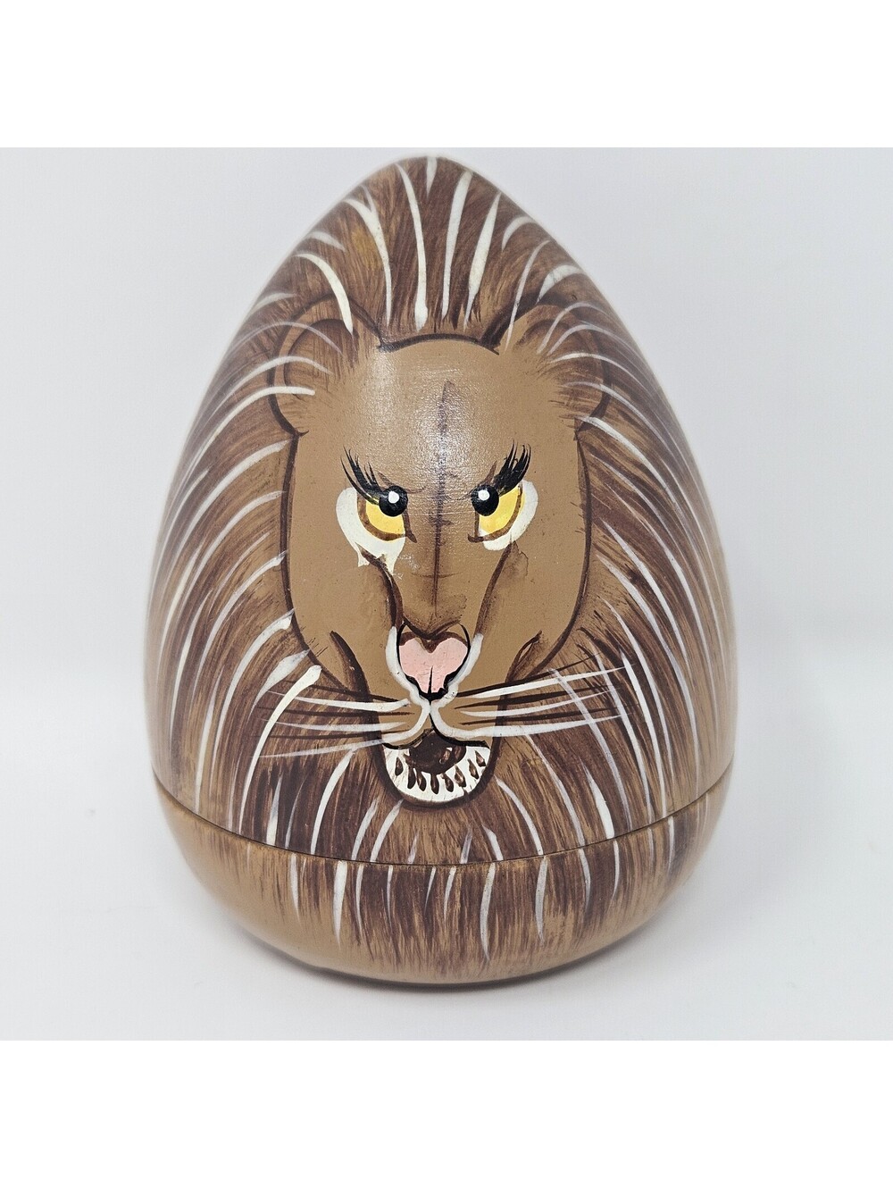 2 Pieces Male Lion w/ Mane Russian Nesting Dolls Set Wooden Egg Hand Painted